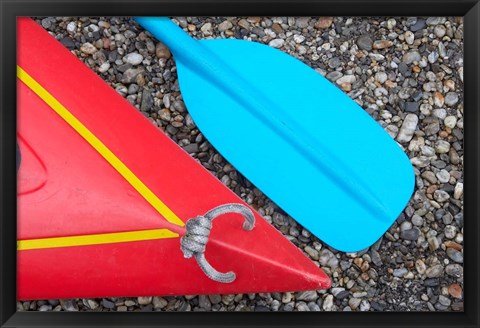 Framed Detail of Red Kayak and Blue Paddle Print