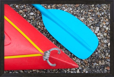 Framed Detail of Red Kayak and Blue Paddle Print