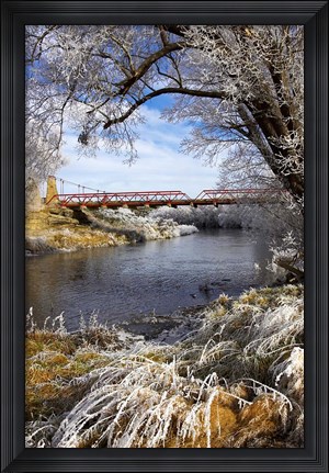 Framed Historic Suspension Bridge, Taieri River, South Island, New Zealand Print