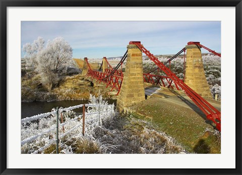 Framed Historic Suspension Bridge, Taieri River, Sutton, Otago, South Island, New Zealand Print