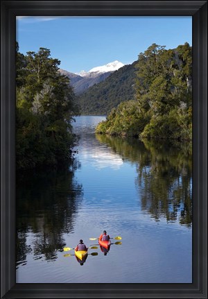 Framed Kayaks, Moeraki River by Lake Moeraki, West Coast, South Island, New Zealand Print