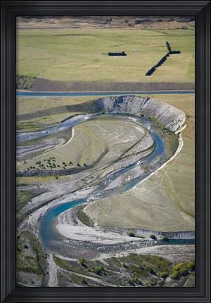 Framed Ohau River and Ohau Canal, Mackenzie Country, South Island, New Zealand Print