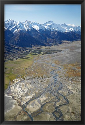 Framed Tasman River and Ben Ohau Range, near Mt Cook, South Canterbury, South Island, New Zealand Print
