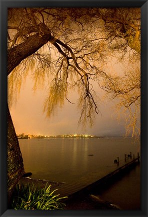 Framed City Lights across Lake Rotorua, Rotorua, Bay of Plenty, North Island, New Zealand Print