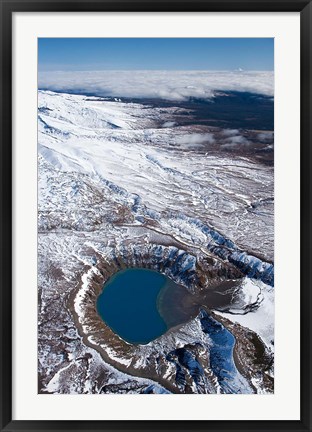 Framed Lower Tama Lake and Mt Ruapehu, Tongariro National Park, North Island, New Zealand Print