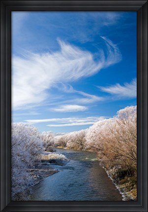 Framed Manuherikia River and Hoar Frost, Ophir, Central Otago, South Island, New Zealand Print