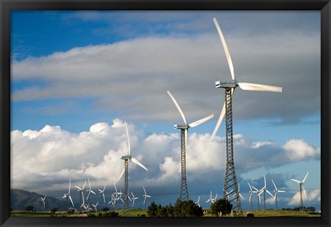 Framed Tararua Wind Farm, Tararua Ranges, near Palmerston North, North Island, New Zealand Print