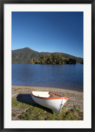 Framed Dinghy, Hans Bay, Lake Kaniere, South Island, New Zealand Print