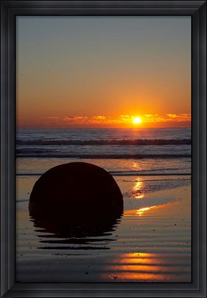 Framed Sunset, Moeraki Boulder, Otago, South Island, New Zealand Print