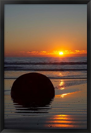 Framed Sunset, Moeraki Boulder, Otago, South Island, New Zealand Print