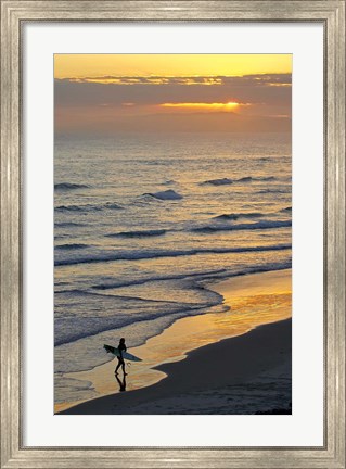 Framed Surfer at Blackhead Beach, South of Dunedin, South Island, New Zealand Print