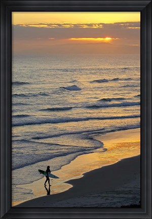 Framed Surfer at Blackhead Beach, South of Dunedin, South Island, New Zealand Print