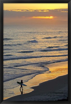 Framed Surfer at Blackhead Beach, South of Dunedin, South Island, New Zealand Print