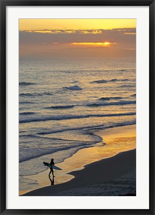 Framed Surfer at Blackhead Beach, South of Dunedin, South Island, New Zealand Print