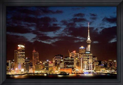 Framed Auckland CBD, Skytower and Waitemata Harbor, North Island, New Zealand Print