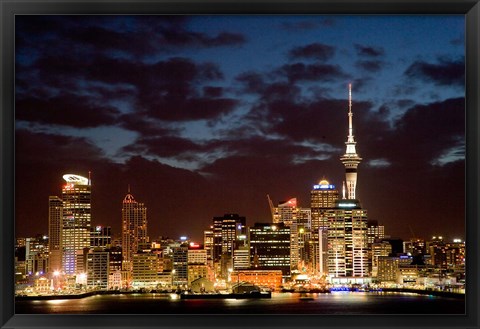 Framed Auckland CBD, Skytower and Waitemata Harbor, North Island, New Zealand Print