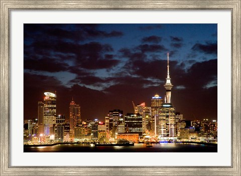 Framed Auckland CBD, Skytower and Waitemata Harbor, North Island, New Zealand Print
