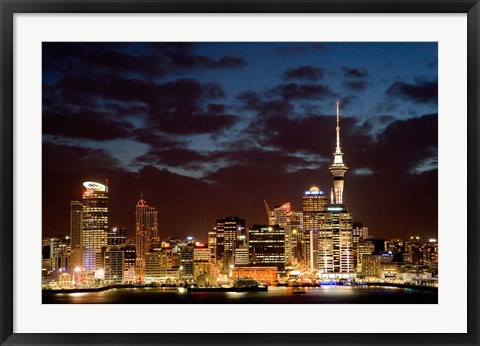 Framed Auckland CBD, Skytower and Waitemata Harbor, North Island, New Zealand Print