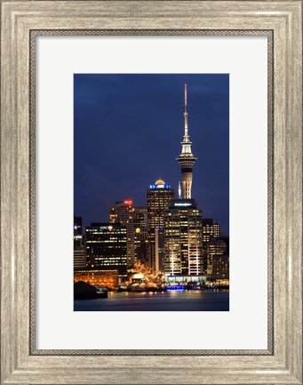 Framed City skyline at night, Auckland CBD, North Island, New Zealand Print
