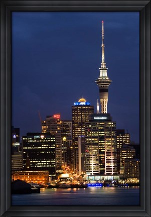 Framed City skyline at night, Auckland CBD, North Island, New Zealand Print