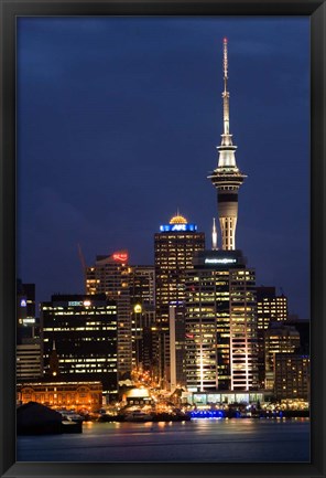 Framed City skyline at night, Auckland CBD, North Island, New Zealand Print