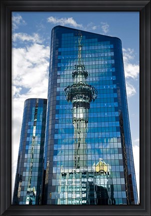 Framed Reflection of Skytower in Office Building, Auckland, North Island, New Zealand Print
