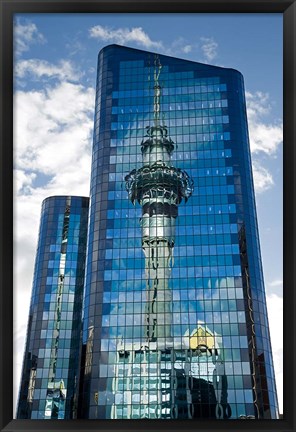 Framed Reflection of Skytower in Office Building, Auckland, North Island, New Zealand Print