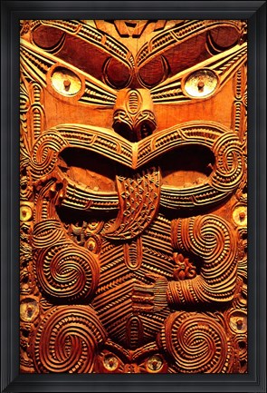Framed Historic Maori Carving, Otago Museum, New Zealand Print