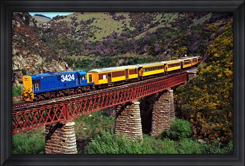Framed Taieri Gorge Train, near Dunedin, Otago, New Zealand Print