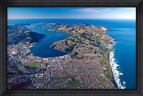 Framed Dunedin, Otago Peninsula Harbor and Pacific Ocean, New Zealand Print