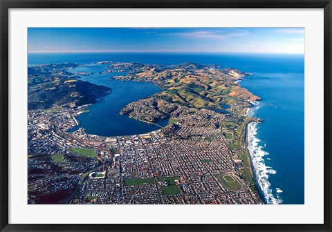 Framed Dunedin, Otago Peninsula Harbor and Pacific Ocean, New Zealand Print