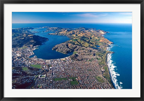 Framed Dunedin, Otago Peninsula Harbor and Pacific Ocean, New Zealand Print
