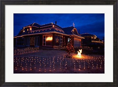 Framed Christmas Lights, Waldronville, Dunedin, New Zealand Print