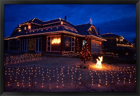 Framed Christmas Lights, Waldronville, Dunedin, New Zealand Print