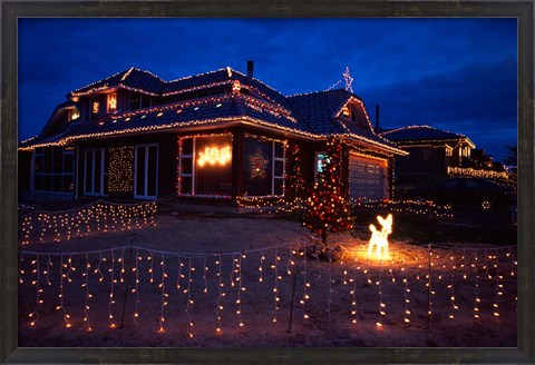 Framed Christmas Lights, Waldronville, Dunedin, New Zealand Print