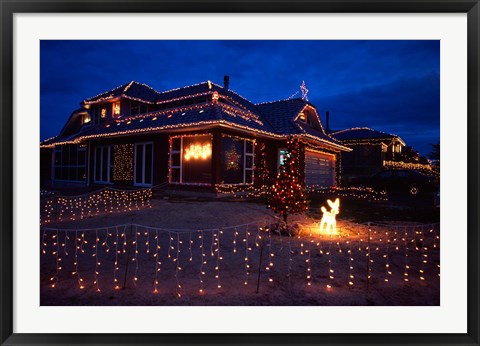 Framed Christmas Lights, Waldronville, Dunedin, New Zealand Print