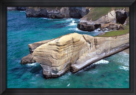 Framed Cliffs at Tunnel Beach, Dunedin, New Zealand Print