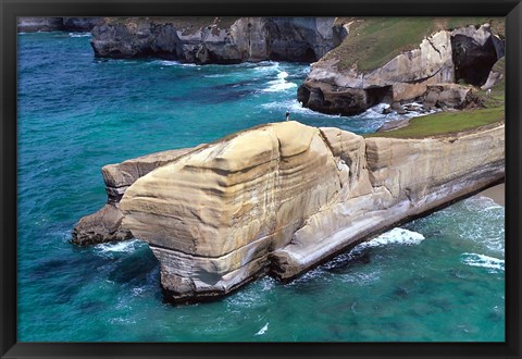 Framed Cliffs at Tunnel Beach, Dunedin, New Zealand Print