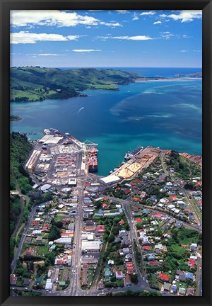 Framed Port Chalmers and Otago Harbor, Dunedin, New Zealand Print