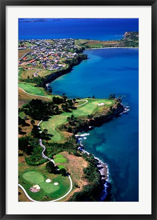 Framed Rakauananga Point and Okoromai Bay, Whangaparaoa Peninsula, North Auckland, New Zealand Print