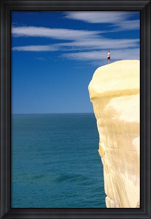 Framed Person on Cliff Top, Tunnel Beach, Dunedin, New Zealand Print