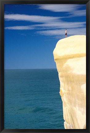 Framed Person on Cliff Top, Tunnel Beach, Dunedin, New Zealand Print