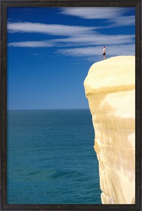 Framed Person on Cliff Top, Tunnel Beach, Dunedin, New Zealand Print