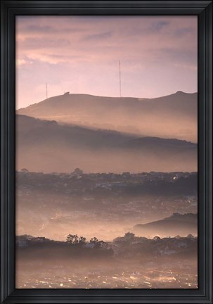 Framed Early Morning over Dunedin and Otago Peninsula, New Zealand Print