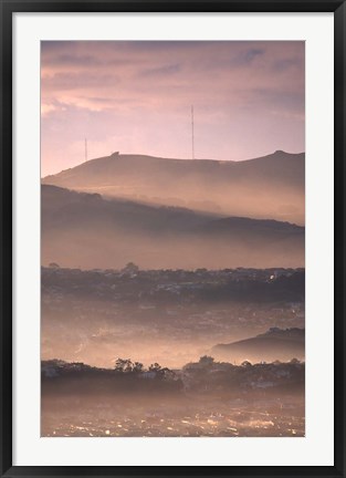 Framed Early Morning over Dunedin and Otago Peninsula, New Zealand Print