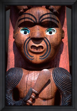 Framed Maori Carving on Arataki Visitors Centre, Waitakere Ranges, Auckland Print