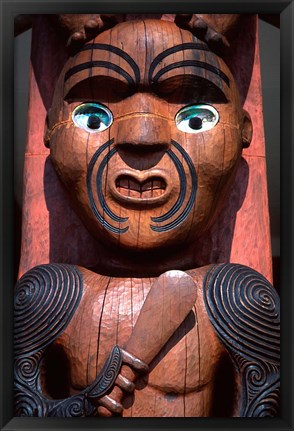 Framed Maori Carving on Arataki Visitors Centre, Waitakere Ranges, Auckland Print