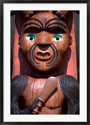 Framed Maori Carving on Arataki Visitors Centre, Waitakere Ranges, Auckland Print