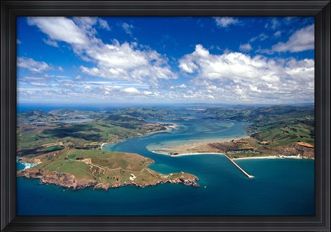 Framed Taiaroa Head, Otago Peninsula, Aramoana and Entrance to Otago Harbor, near Dunedin, New Zealand Print