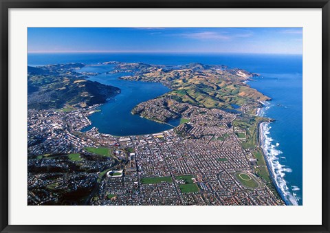 Framed Otago Harbor and Otago Peninsula, Dunedin City, New Zealand Print